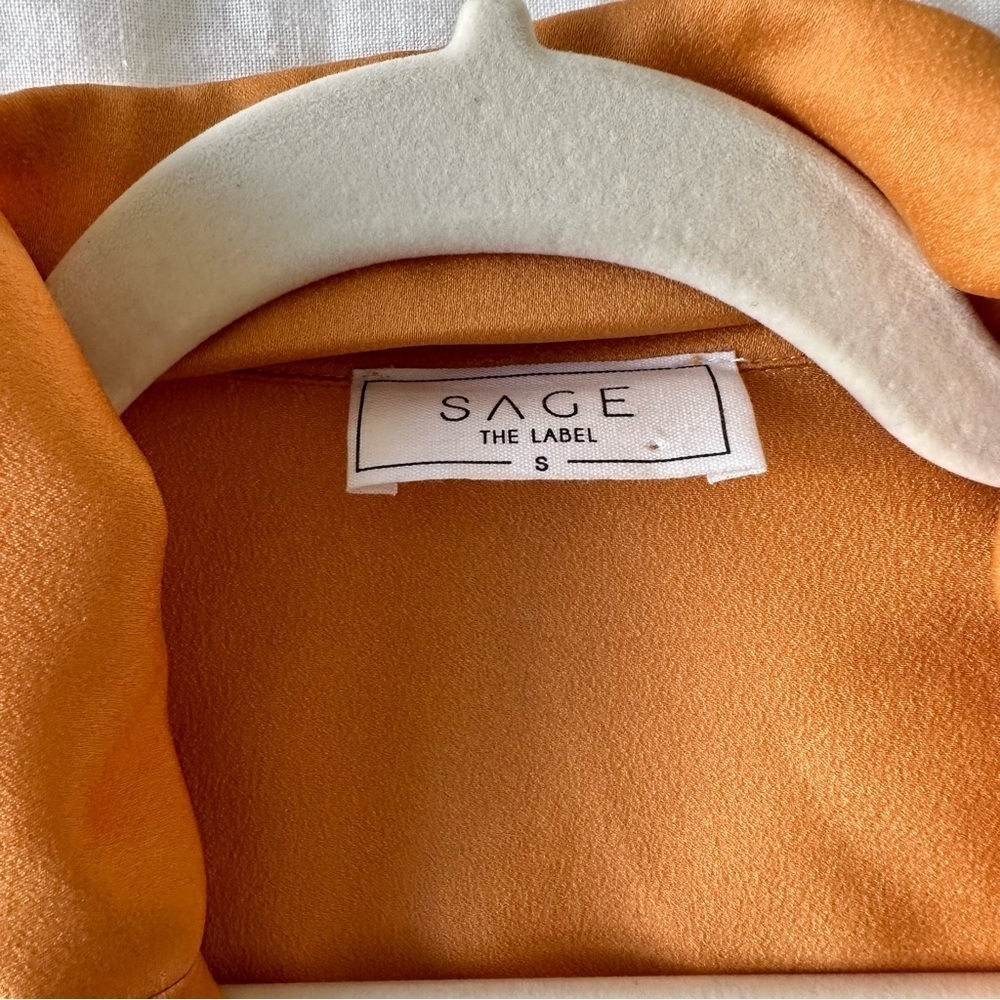 Sage The Label Satin Tie Front Top Long Sleeve Blouse Orange Going Out Crop S - Picture 8 of 8